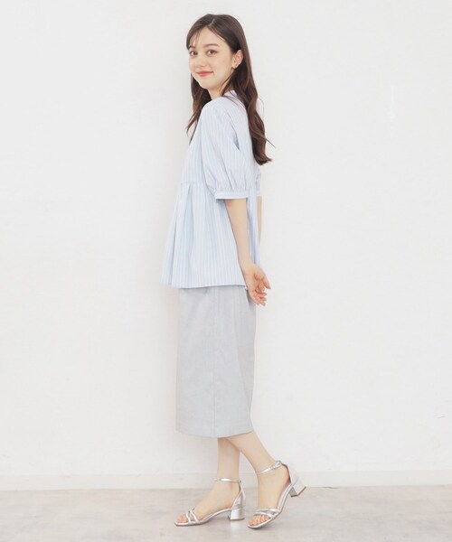 index（インデックス）の「◆ラメラインペプラムブラウス【防シワ／洗濯機洗い可】（シャツ/ブラウス・レディース・パープル系1/ホワイト系5/ネイビー系2/ベージュ系その他6/サックスブルー系2・38/40/36/42）」の6枚目の写真