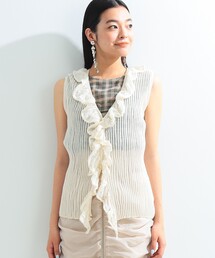 Ray BEAMS | Ray BEAMS / シアー リブ ラッフル ノースリーブ トップス(シャツ/ブラウス)