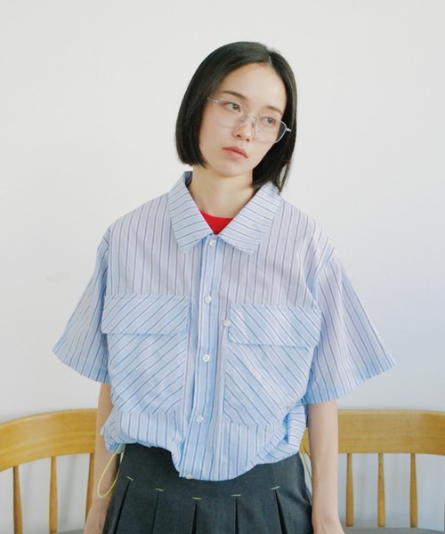 common gull products.（コモンガルプロダクツ）の「お出掛けのドローコードシャツ（シャツ/ブラウス・レディース・ブルー系その他/レッド系その他/ストライプ・MEDIUM/LARGE）」の3枚目の写真