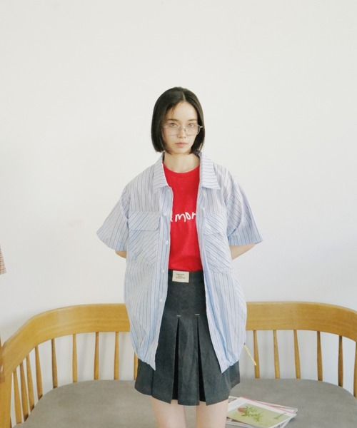 common gull products.（コモンガルプロダクツ）の「お出掛けのドローコードシャツ（シャツ/ブラウス・レディース・ブルー系その他/レッド系その他/ストライプ・MEDIUM/LARGE）」の18枚目の写真