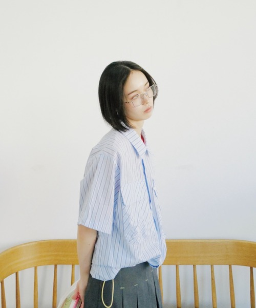 common gull products.（コモンガルプロダクツ）の「お出掛けのドローコードシャツ（シャツ/ブラウス・レディース・ブルー系その他/レッド系その他/ストライプ・MEDIUM/LARGE）」の15枚目の写真