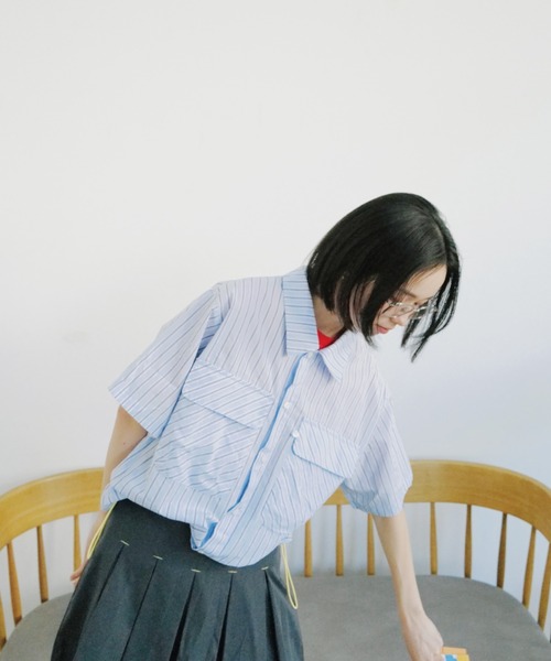 common gull products.（コモンガルプロダクツ）の「お出掛けのドローコードシャツ（シャツ/ブラウス・レディース・ブルー系その他/レッド系その他/ストライプ・MEDIUM/LARGE）」の14枚目の写真