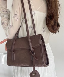 Ada. | スウェードタッチ パイピング ロング ハンドル スクエアバッグ(ハンドバッグ)