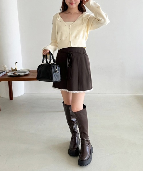 one after another NICE CLAUP（ワンアフターアナザーナイスクラップ）の「レースボックスプリーツミニスカート【セットアップジャケットあり】（スカート・レディース・杢グレー/ブラウン/ベージュ・SMALL/MEDIUM）」の7枚目の写真