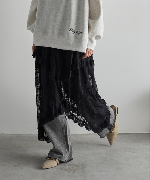 THE YOn(ザヨン)の「イレギュラーヘムティアードレーススカート(スカート・レディース・ブラック/ホワイト・FREE)」の16枚目の写真