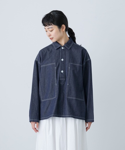 かぐれ(カグレ)の「デニムプルオーバーシャツ(シャツ/ブラウス・レディース・インディゴブルー/オフホワイト・FREE)」の16枚目の写真