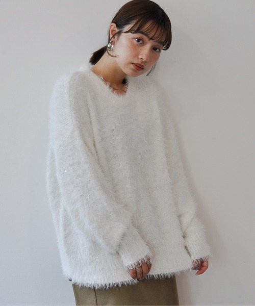 Meli rich(メリーリッチ)の「フェザーニットプルオーバー(ニット/セーター・レディース・アイボリー/ブラック/ターコイズブルー/オフホワイト/ブラック系その他/グレー・MEDIUM)」の18枚目の写真