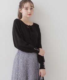 couture brooch | 【美シルエットニット】リボン2WAYフェイクパール袖ドルマンニット(ニット/セーター)