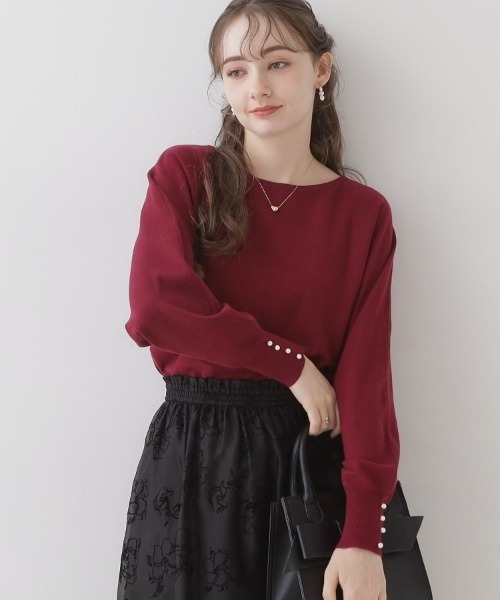 couture brooch（クチュールブローチ）の「【美シルエットニット】リボン2WAYフェイクパール袖ドルマンニット（ニット/セーター・レディース・アイボリー/ライトグレー/ブラック/ボルドー/グレー系4・38/42）」の6枚目の写真