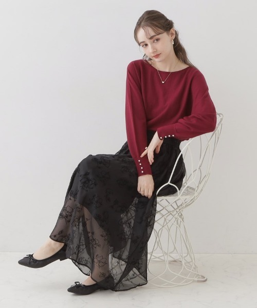 couture brooch（クチュールブローチ）の「【美シルエットニット】リボン2WAYフェイクパール袖ドルマンニット（ニット/セーター・レディース・アイボリー/ライトグレー/ブラック/ボルドー/グレー系4・38/42）」の9枚目の写真