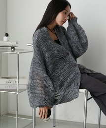 【forksy.】モヘアタッチ透かし編みルーズカーディガン