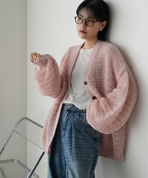 【forksy.】モヘアタッチ透かし編みルーズカーディガン