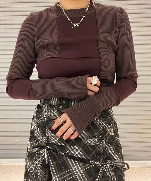 CONVERSE TOKYO（コンバーストウキョウ）の「【HL】PATCHWORK RIB TOPS（Tシャツ/カットソー・レディース・ホワイト/ブルー/ブラック/ベージュ/レッド/ブラウン・FREE）」の4枚目の写真