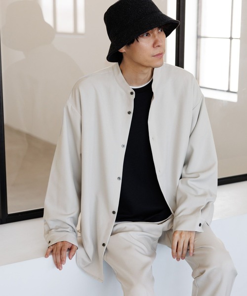 LAKOLE(ラコレ)の「ドライウーリーバンドシャツ / 145417(シャツ/ブラウス・メンズ・ブラック/ライトグレー/ブラウン・LARGE/X-LARGE/MEDIUM)」の1枚目の写真