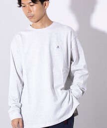 【GEVACO/ゲバコ】ワンポイントロゴ クルーネック 長袖Tシャツ サイドスリット