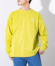 【GEVACO/ゲバコ】ワンポイントロゴ クルーネック 長袖Tシャツ サイドスリット