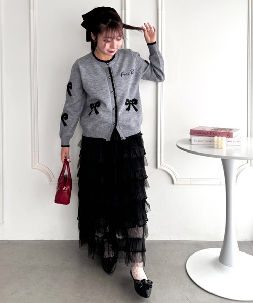 Loueme（ルエム）の「リボンジャガードバイカラーニットカーディガン（カーディガン/ボレロ・レディース・レッド/アイボリー/グレー・FREE）」の12枚目の写真