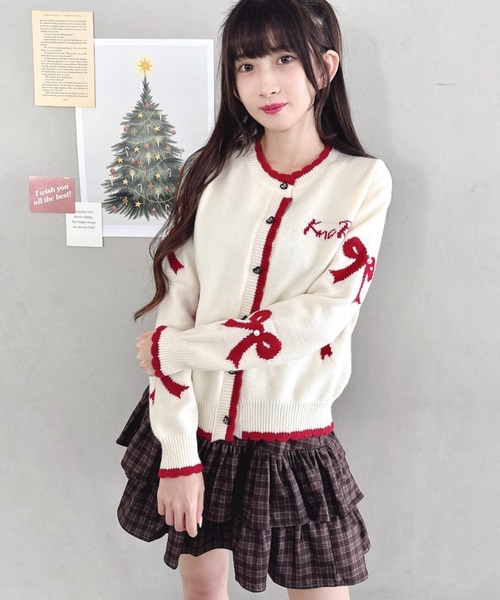 Loueme（ルエム）の「リボンジャガードバイカラーニットカーディガン（カーディガン/ボレロ・レディース・レッド/アイボリー/グレー・FREE）」の18枚目の写真