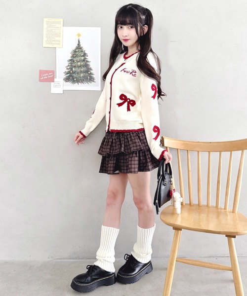 Loueme（ルエム）の「リボンジャガードバイカラーニットカーディガン（カーディガン/ボレロ・レディース・レッド/アイボリー/グレー・FREE）」の21枚目の写真