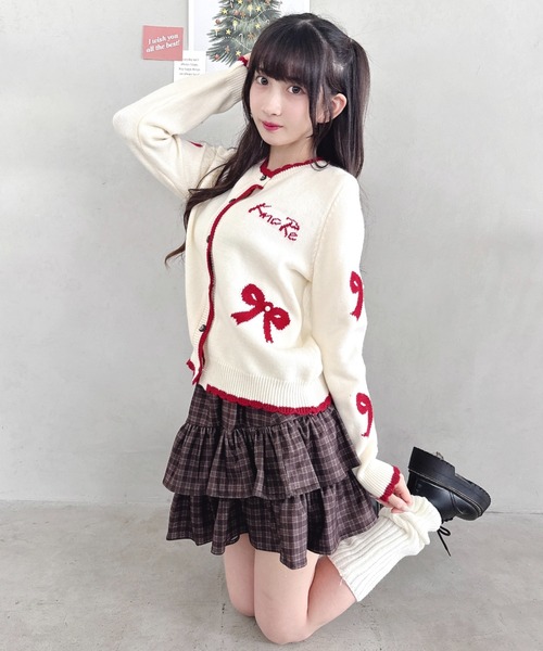 Loueme（ルエム）の「リボンジャガードバイカラーニットカーディガン（カーディガン/ボレロ・レディース・レッド/アイボリー/グレー・FREE）」の19枚目の写真