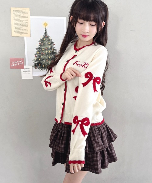 Loueme（ルエム）の「リボンジャガードバイカラーニットカーディガン（カーディガン/ボレロ・レディース・レッド/アイボリー/グレー・FREE）」の17枚目の写真