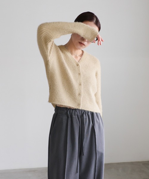 セール】Vネックシャギーリブショートカーディガン（カーディガン