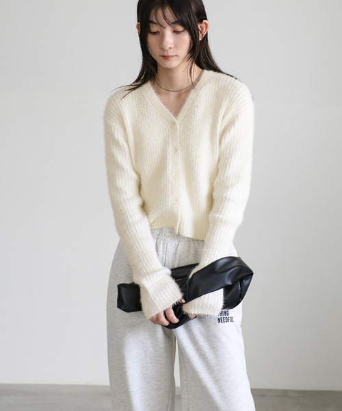 セール】Vネックシャギーリブショートカーディガン（カーディガン