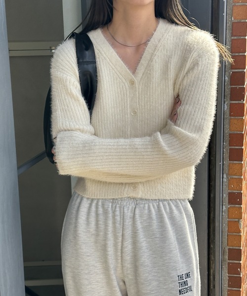 select MOCA（セレクトモカ）の「Vネックシャギーリブショートカーディガン（カーディガン/ボレロ・レディース・ブラウン/チャコール/ベージュ/アイボリー・FREE）」の20枚目の写真