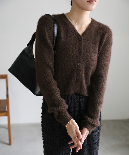 select MOCA（セレクトモカ）の「Vネックシャギーリブショートカーディガン（カーディガン/ボレロ・レディース・ブラウン/チャコール/ベージュ/アイボリー・FREE）」の5枚目の写真