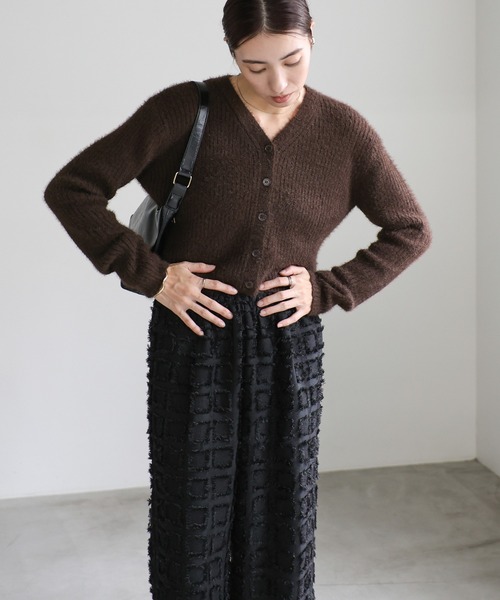 select MOCA（セレクトモカ）の「Vネックシャギーリブショートカーディガン（カーディガン/ボレロ・レディース・ブラウン/チャコール/ベージュ/アイボリー・FREE）」の6枚目の写真