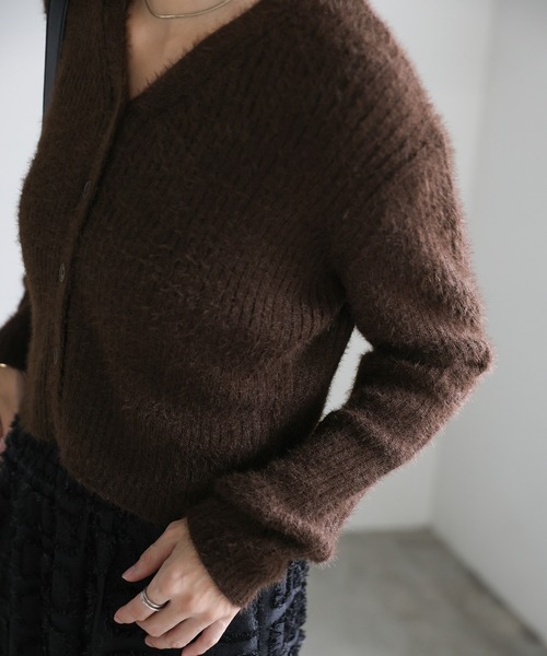 select MOCA（セレクトモカ）の「Vネックシャギーリブショートカーディガン（カーディガン/ボレロ・レディース・ブラウン/チャコール/ベージュ/アイボリー・FREE）」の12枚目の写真