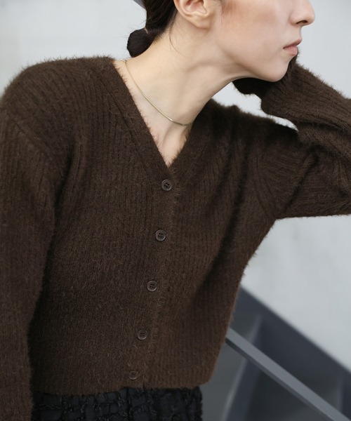 select MOCA（セレクトモカ）の「Vネックシャギーリブショートカーディガン（カーディガン/ボレロ・レディース・ブラウン/チャコール/ベージュ/アイボリー・FREE）」の10枚目の写真