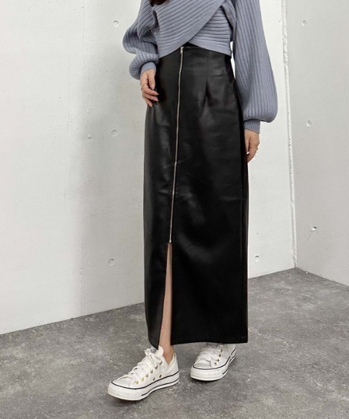 archives（アルシーヴ）の「ＦＺＩＰフェイクレザータイトスカート（スカート・レディース・ブラック/ブラウン・MEDIUM）」の3枚目の写真