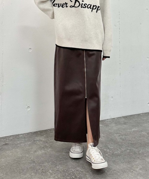 archives（アルシーヴ）の「ＦＺＩＰフェイクレザータイトスカート（スカート・レディース・ブラック/ブラウン・MEDIUM）」の11枚目の写真