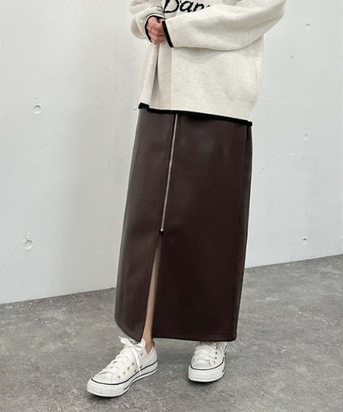 archives（アルシーヴ）の「ＦＺＩＰフェイクレザータイトスカート（スカート・レディース・ブラック/ブラウン・MEDIUM）」の12枚目の写真