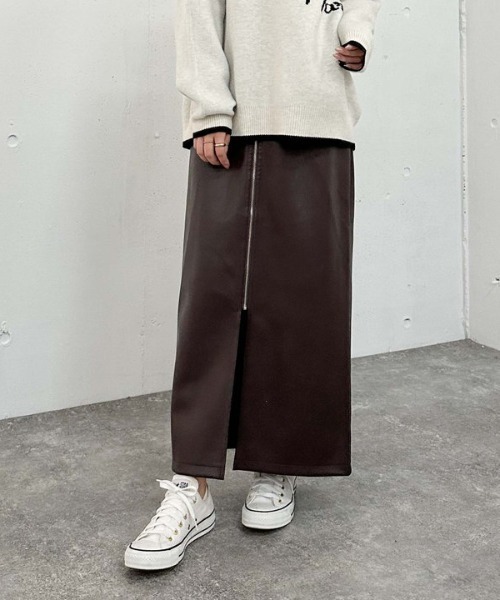 archives（アルシーヴ）の「ＦＺＩＰフェイクレザータイトスカート（スカート・レディース・ブラック/ブラウン・MEDIUM）」の13枚目の写真