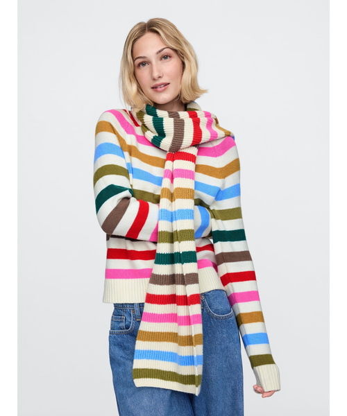 GAP（ギャップ）の「CashSoft カシミヤタッチ リブマフラー（マフラー・メンズ・ピンク/レッド/マルチ・ONE SIZE）」の10枚目の写真