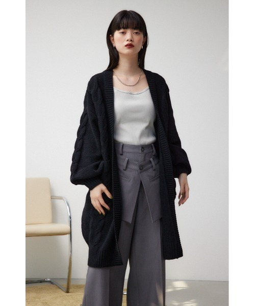 AZUL by moussy(アズールバイマウジー)の「シェニールケーブルニットロングカーディガン(カーディガン/ボレロ・レディース・ブラック/アイボリー/ダークグリーン/ライトグレー・SMALL/MEDIUM)」の22枚目の写真
