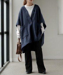 カーディガン ポンチョ axes femme カーディガン ローズ刺繍ニットポンチョ レディース