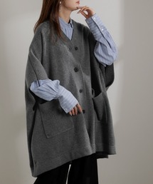 リミフゥ　ボレロ　カーディガン　ポンチョ　ニット　ウール　グレー　コート　S セール】 【2WAY】ビスコース×peフィラメントヤーン ストライプ柄