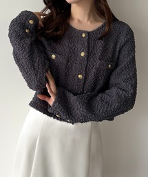 mipiarl | ぽこぽこ金ボタントップス(薄手、裏地なし)(Tシャツ/カットソー)