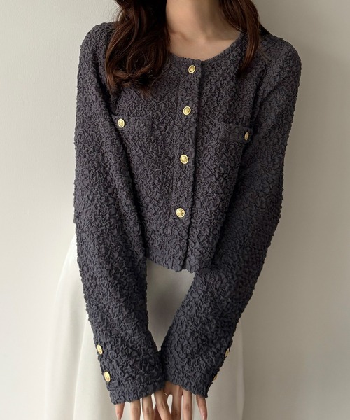 セール】ぽこぽこ金ボタントップス(薄手、裏地なし)（Tシャツ