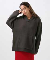 BAYFLOW | [柔らかでチクチクしにくい]スキッパーニットフーディ(ニット/セーター)