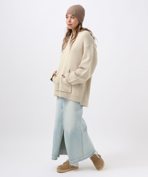 BAYFLOW（ベイフロー）の「[柔らかでチクチクしにくい]スキッパーニットフーディ（ニット/セーター・レディース・ベージュ/チャコール・FREE）」の3枚目の写真