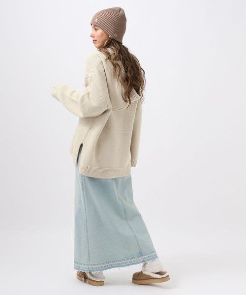 BAYFLOW（ベイフロー）の「[柔らかでチクチクしにくい]スキッパーニットフーディ（ニット/セーター・レディース・ベージュ/チャコール・FREE）」の5枚目の写真