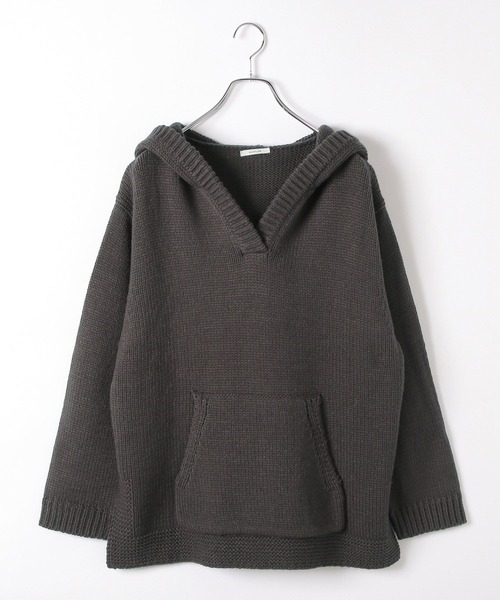 BAYFLOW（ベイフロー）の「[柔らかでチクチクしにくい]スキッパーニットフーディ（ニット/セーター・レディース・ベージュ/チャコール・FREE）」の10枚目の写真