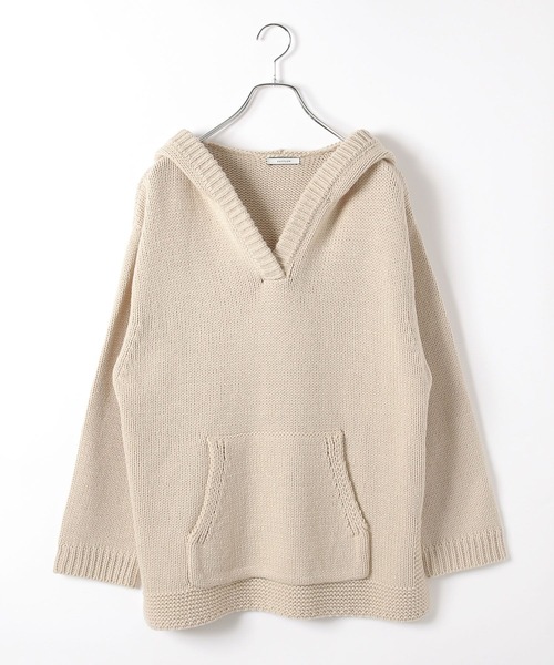 セール】[柔らかでチクチクしにくい]スキッパーニットフーディ