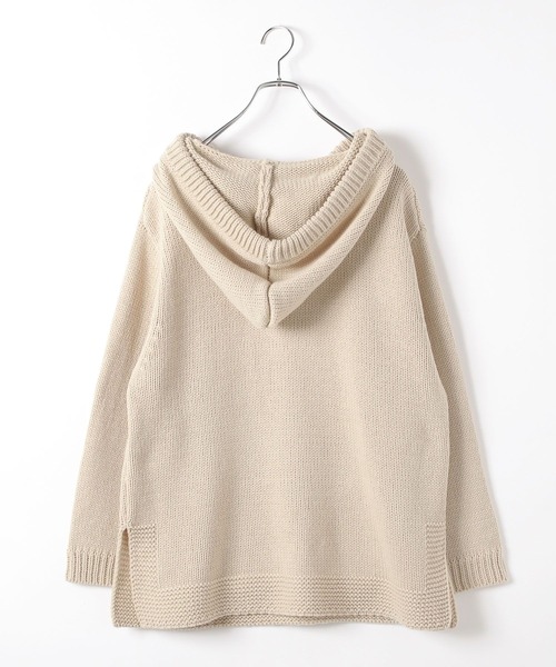 BAYFLOW（ベイフロー）の「[柔らかでチクチクしにくい]スキッパーニットフーディ（ニット/セーター・レディース・ベージュ/チャコール・FREE）」の12枚目の写真