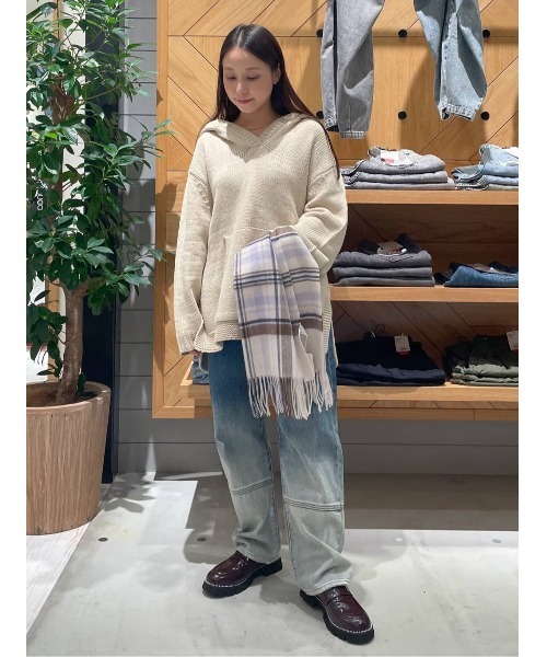 セール】[柔らかでチクチクしにくい]スキッパーニットフーディ（ニット