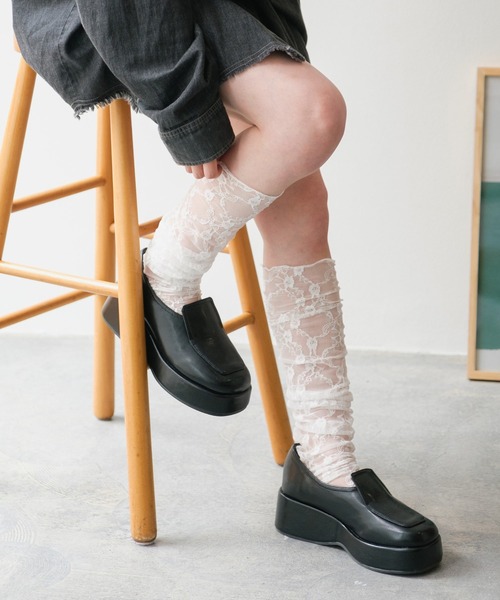 Kastane(カスタネ)の「レースハイソックス(ソックス/靴下・レディース・ホワイト/アイボリー/ブラック・FREE)」の6枚目の写真